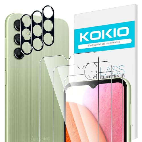 Kokio 3+3 Stück Schutzfolie für Samsung Galaxy A14 4G/5G, 3 Stück Schutz Glas Folie mit 3 Stück Kamera Schutzfolie, 0,33mm 9H Härte, Anti-Kratzen, Keine Blasen, Ultra HD Schutzglas für Samsung A14 5G von Kokio