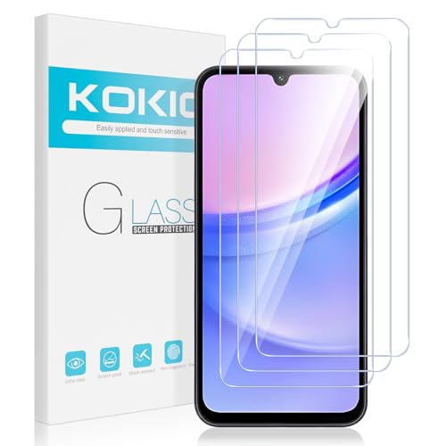 Kokio 3 Stück Schutzfolie für Samsung Galaxy A15 4G/5G, Gehärtetes Glas Displayschutzfolie für Samsung A15, 9H Härte, Anti-Fingerprint, HD Klar, Frei von Kratzern, Anti-Bläschen(6,5'') von Kokio