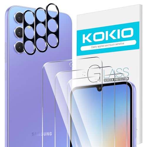 Kokio 3 Stück Schutzfolie für Samsung Galaxy A34 5G 6.6" Schutzglas + 3 Stück Kamera Schutzfolie,0.33mm Ultra HD Verstärktes Glas,Displayschutzfolie mit 9H Härte,Anti-Kratz,Blasenfrei von Kokio
