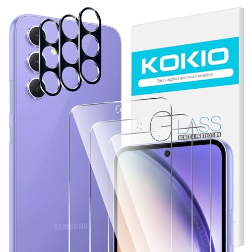 Kokio 3 Stück Schutzfolie für Samsung Galaxy A54 5G 6.4" Schutzglas + 3 Stück Kamera Schutzfolie,0.33mm Ultra HD Verstärktes Glas,Displayschutzfolie mit 9H Härte,Anti-Kratz,Blasenfrei von Kokio