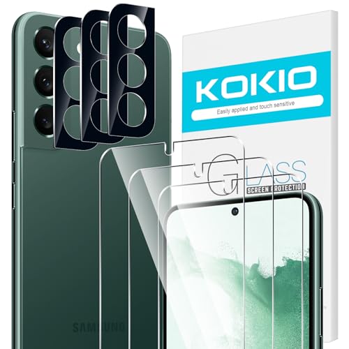 Kokio 3 Stück Schutzfolie für Samsung Galaxy S22 5G 6.1" Schutzglas + 3 Stück Kamera Schutzfolie,0.33mm Ultra HD Verstärktes Glas,Displayschutzfolie mit 9H Härte,Anti-Kratz,Blasenfrei von Kokio
