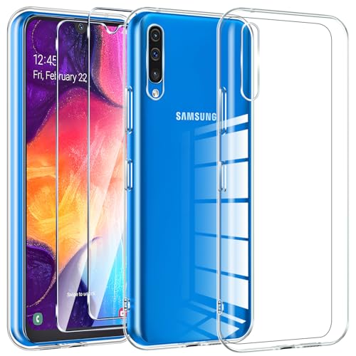 Kokio Crystal Clear Handyhülle für Samsung Galaxy A50/A50S mit 2 Stück Schutz Glas,Ultra Dünne Weiche Transparente TPU Silikon Schutzhülle,Vergilbungshemmende Kratzfeste von Kokio