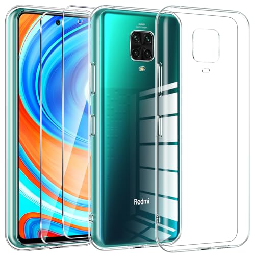 Kokio Crystal Clear Handyhülle für Xiaomi Redmi Note 9 Pro/Note 9S 4G mit 2 Stück Schutz Glas,Ultra Dünne Weiche Transparente TPU Silikon Schutzhülle,Vergilbungshemmende Kratzfeste von Kokio