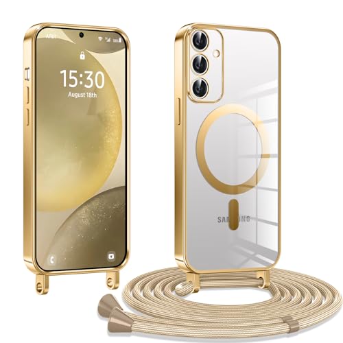 Kokio Handykette Hülle für Samsung Galaxy S24+ / S24 Plus 5G mit Band, Magnetische Transparent Handyhülle Kompatibel mit MagSafe, Kratzfeste Stossfest Schutzhülle mit Einstellbar Kette,Gold Kokio Handykette Hülle für Samsung Galaxy S24+ / S24 Plus 5G mit Band, Magnetische Transparent Handyhülle Kompatibel mit MagSafe, Kratzfeste Stossfest Schutzhülle mit Einstellbar Kette,Gold von Kokio