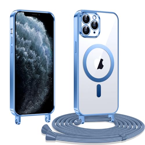 Kokio Handykette Hülle für iPhone 11 pro max mit Band, Magnetische Transparent Handyhülle Kompatibel mit MagSafe, Kratzfeste Stossfest Schutzhülle mit Einstellbar Kette,Blau Kokio Handykette Hülle für iPhone 11 pro max mit Band, Magnetische Transparent Handyhülle Kompatibel mit MagSafe, Kratzfeste Stossfest Schutzhülle mit Einstellbar Kette,Blau von Kokio