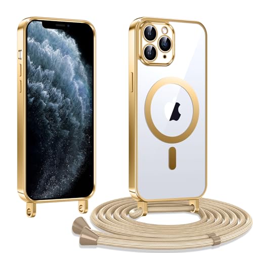 Kokio Handykette Hülle für iPhone 11 pro max mit Band, Magnetische Transparent Handyhülle Kompatibel mit MagSafe, Kratzfeste Stossfest Schutzhülle mit Einstellbar Kette,Gold Kokio Handykette Hülle für iPhone 11 pro max mit Band, Magnetische Transparent Handyhülle Kompatibel mit MagSafe, Kratzfeste Stossfest Schutzhülle mit Einstellbar Kette,Gold von Kokio