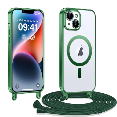 Kokio Handykette Hülle für iPhone 13/ iPhone 14 mit Band, Magnetische Transparent Handyhülle, Kratzfeste Stossfest Schutzhülle mit Einstellbar Kette,Grün Kokio Handykette Hülle für iPhone 13/ iPhone 14 mit Band, Magnetische Transparent Handyhülle, Kratzfeste Stossfest Schutzhülle mit Einstellbar Kette,Grün von Kokio