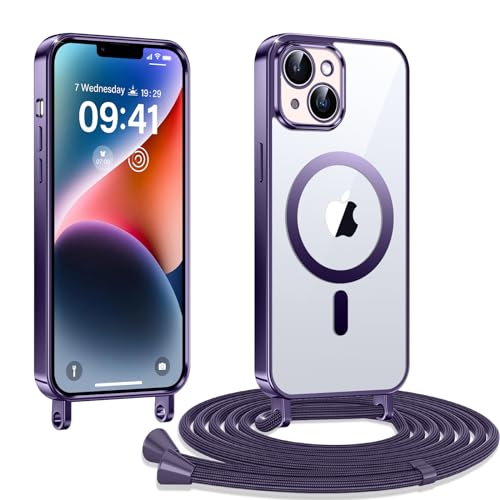 Kokio Handykette Hülle für iPhone 13/ iPhone 14 mit Band, Magnetische Transparent Handyhülle Kompatibel mit MagSafe, Kratzfeste Stossfest Schutzhülle mit Einstellbar Kette,Lila Kokio Handykette Hülle für iPhone 13/ iPhone 14 mit Band, Magnetische Transparent Handyhülle Kompatibel mit MagSafe, Kratzfeste Stossfest Schutzhülle mit Einstellbar Kette,Lila von Kokio