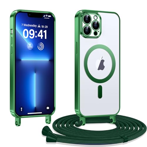 Kokio Handykette Hülle für iPhone 13 Pro mit Band, Magnetische Transparent Handyhülle, Kratzfeste Stossfest Schutzhülle mit Einstellbar Kette, Grün Kokio Handykette Hülle für iPhone 13 Pro mit Band, Magnetische Transparent Handyhülle, Kratzfeste Stossfest Schutzhülle mit Einstellbar Kette, Grün von Kokio