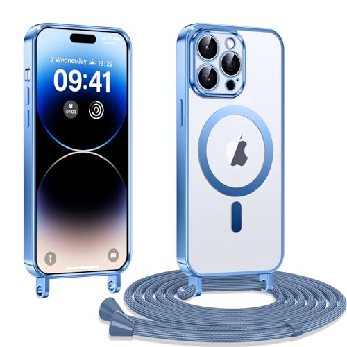 Kokio Handykette Hülle für iPhone 14 Pro Max mit Band, Magnetische Transparent Handyhülle Kompatibel mit MagSafe, Kratzfeste Stossfest Schutzhülle mit Einstellbar Kette, Blau Kokio Handykette Hülle für iPhone 14 Pro Max mit Band, Magnetische Transparent Handyhülle Kompatibel mit MagSafe, Kratzfeste Stossfest Schutzhülle mit Einstellbar Kette, Blau von Kokio