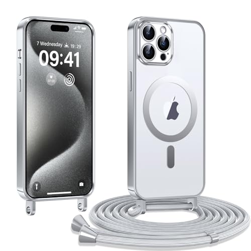 Kokio Handykette Hülle für iPhone 15 Pro mit Band, Magnetische Transparent Handyhülle, Kratzfeste Stossfest Schutzhülle mit Einstellbar Kette, Silber Kokio Handykette Hülle für iPhone 15 Pro mit Band, Magnetische Transparent Handyhülle, Kratzfeste Stossfest Schutzhülle mit Einstellbar Kette, Silber von Kokio