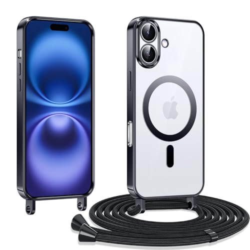 Kokio Handykette Hülle für iPhone 16 Plus 6,7 Zoll mit Band, Magnetische Transparent Handyhülle Kompatibel mit MagSafe, Kratzfeste Stossfest Schutzhülle mit Einstellbar Kette, Schwarz Kokio Handykette Hülle für iPhone 16 Plus 6,7 Zoll mit Band, Magnetische Transparent Handyhülle Kompatibel mit MagSafe, Kratzfeste Stossfest Schutzhülle mit Einstellbar Kette, Schwarz von Kokio