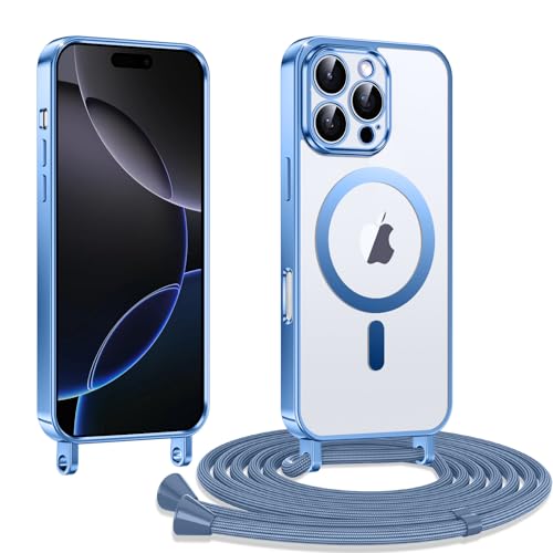 Kokio Handykette Hülle für iPhone 16 Pro Max 6,9 Zoll mit Band, Magnetische Transparent Handyhülle Kompatibel mit MagSafe, Kratzfeste Stossfest Schutzhülle mit Einstellbar Kette, Blau Kokio Handykette Hülle für iPhone 16 Pro Max 6,9 Zoll mit Band, Magnetische Transparent Handyhülle Kompatibel mit MagSafe, Kratzfeste Stossfest Schutzhülle mit Einstellbar Kette, Blau von Kokio