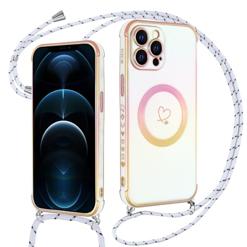 Kokio Handykette für iPhone 12 Pro Hülle mit Band, Magnetisch Handyhülle Silikon mit Herz Motiv, Kompatibel mit MagSafe, Ultra Dünn Stoßfeste Case mit Kordel zum Umhängen für iPhone 12 Pro, Weiß Kokio Handykette für iPhone 12 Pro Hülle mit Band, Magnetisch Handyhülle Silikon mit Herz Motiv, Kompatibel mit MagSafe, Ultra Dünn Stoßfeste Case mit Kordel zum Umhängen für iPhone 12 Pro, Weiß von Kokio
