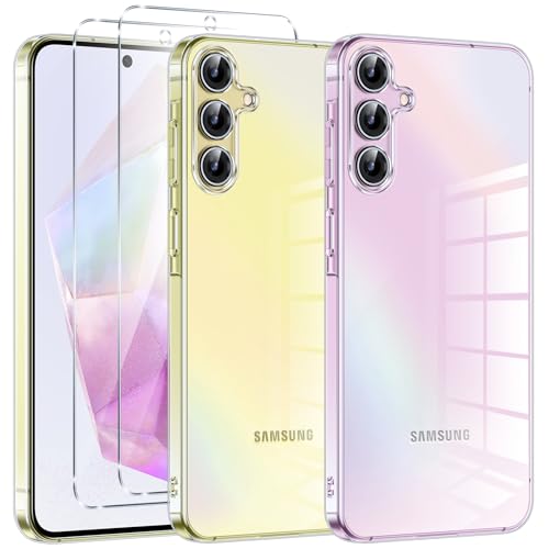 Kokio Hülle für Samsung Galaxy A35 5G mit 2 Stück Schutzfolie, Klare stoßfeste dünne Silikon TPU Handyhülle für Samsung A35 Schutzhülle, Weich Transparent Kratzfestigkeit rutschfest Hülle von Kokio