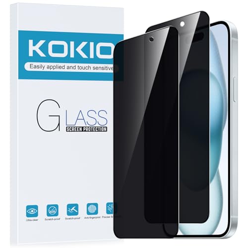 Kokio Sichtschutz Schutzfolie für iPhone 15, 9H Härte Anti-Peep-Schutzglas,Anti-Kratzer,Anti-Spionage Schutz für den Bildschirm,2 Stück von Kokio