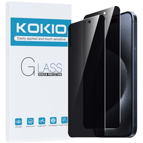 Kokio Sichtschutz Schutzfolie für iPhone 15 Pro, 9H Härte Anti-Peep-Schutzglas,Anti-Kratzer,Anti-Spionage Schutz für den Bildschirm,2 Stück von Kokio