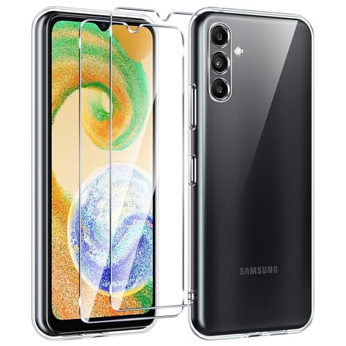 Kokio für Samsung Galaxy A04s Hülle mit 2 Stück Schutzfolie,Silikon Transparent Handyhülle,Anti-Drop, Anti-Scratch, Ultra dünn,Weiches TPU Case Glasklar Schutzhülle für Samsung A04s von Kokio