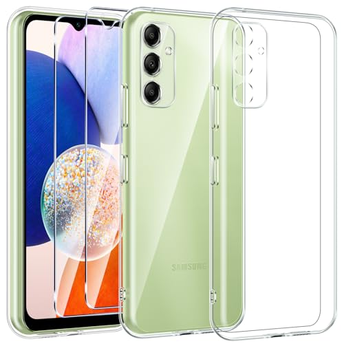 Kokio für Samsung Galaxy A14 4G/5G Hülle mit 2 Stück Schutzfolie, Rundumschutz Transparente TPU Handyhülle für Samsung A14, Stoßfeste Kratzfeste Handyhülle und Kein Vergilben, Ultra Dünn(6,6'') von Kokio