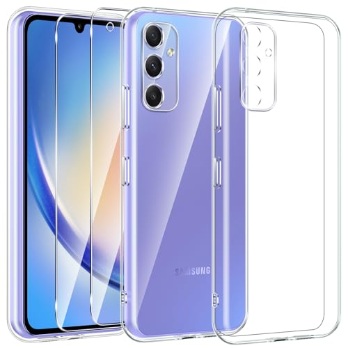 Kokio für Samsung Galaxy A34 5G Hülle mit 2 Stück Schutzfolie, Rundumschutz Transparente TPU Handyhülle für Samsung A34, Stoßfeste Kratzfeste Handyhülle und Kein Vergilben, Ultra Dünn(6,6'') von Kokio