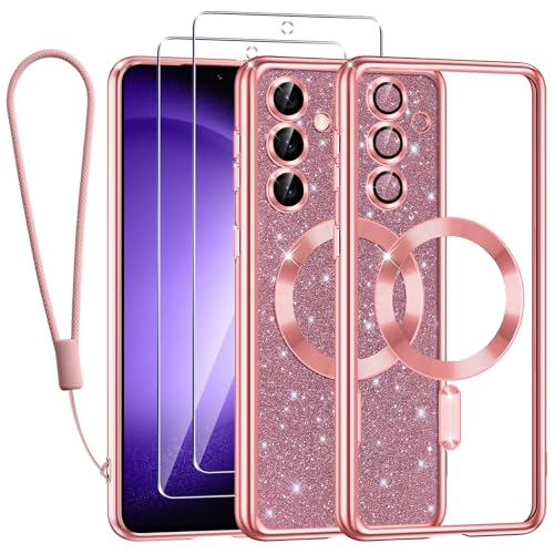 Kokio für Samsung Galaxy S23 FE 5G Hülle Mit Glitzer Karte,[Kompatibel mit MagSafe],Mit 2*Schutzfolie und 1*Handykette,Kamera Objektivschutz,Flash Handyhülle für Frauen Mädchen,Pink von Kokio
