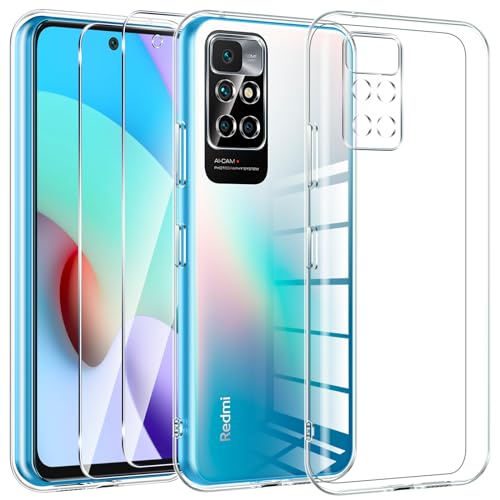 Kokio für Xiaomi Redmi 10 4G/ Redmi 10 2022 Hülle mit 2 Stück Schutzfolie,Silikon Transparent Handyhülle,Anti-Drop, Anti-Scratch, Ultra dünn,Weiches TPU Case Glasklar Schutzhülle für Redmi 10 4G von Kokio