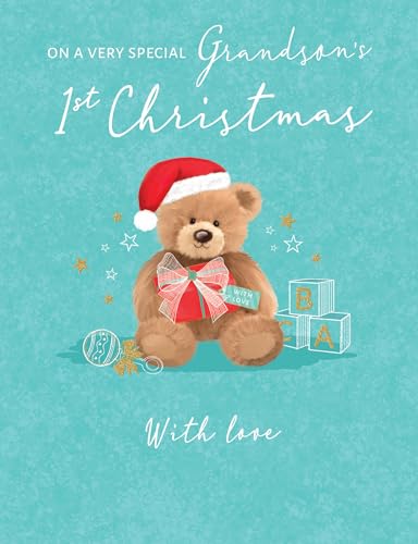 Koko Designs Piccadilly Greetings Klassische Weihnachtskarte für Enkel zum 1. Weihnachten, Teddy, 20,3 x 15,2 cm von Koko Designs