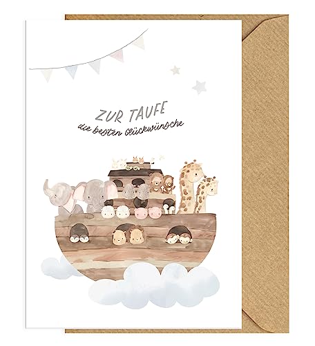 KOKO&LORA® Glückwünsche zur Taufe mit Umschlag • zuckersüßes Motiv mit Kraftpapier-Kuvert (Arche Noah) von Koko Lora