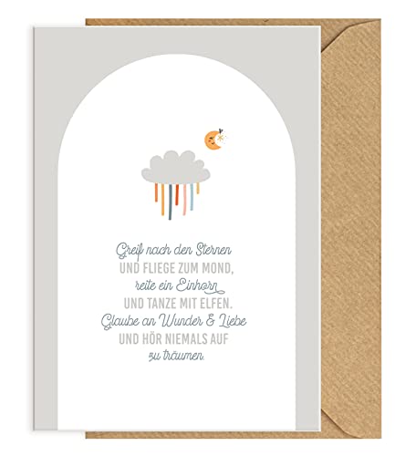 KOKO&LORA® Glückwunschkarte zur Schwangerschaft & Geburt mit Umschlag • moderne Grußkarte mit niedlichen Motiven für Mädchen und Jungen - Geschenk zur Geburt fürs Baby (Greif nach den Sternen) von Koko Lora