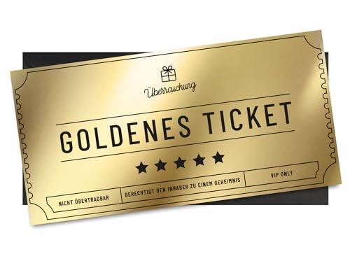 KOKO&LORA Goldenes Ticket zum Selbstbeschriften - Karte mit Umschlag - Ideal als Gutschein & Geschenk zum Geburtstag, Nikolaus, Weihnachten, Kollegen, Jahrestag, Hochzeitstag uvm. von Koko Lora
