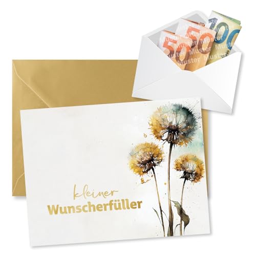 KOKO&LORA® Kleiner Wunscherfüller • Geldgeschenk-Verpackung • Premium Grußkarte mit goldenem Umschlag & Mini-Kuvert von Koko Lora