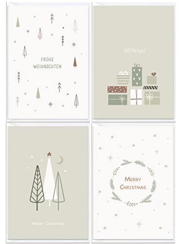 KOKO&LORA® Moderne Weihnachtskarten in Salbei mit Umschlägen - Skandinavisch & Minimalistisch mit weissen Kuverts von Koko Lora