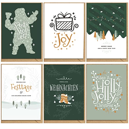 KOKO&LORA® Weihnachtskarten mit Kraftpapier-Umschlägen (6er Set) - Premium Grußkartenset mit Natur-Kuvert - 6 moderne, weihnachtliche Karten von Koko Lora
