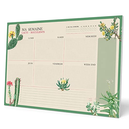 Grupo Erik Wochenplaner Tischkalender Block - Kalender Planer - Botanical Tischplaner A3 ohne festes Datum - Schreibunterlage auf Französisch von Grupo Erik