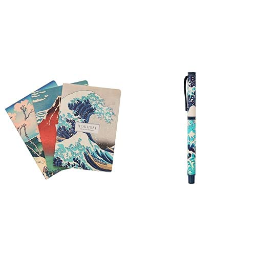Kokonote Hokusai Die große Welle vor Kanagawa 3er Pack Notizbücher A5-1 Notizbuch Liniert 1 Notizbuch Dotted 1 Notizbuch Blanko + Kugelschreiber Schwarz mit Geschenkbox von Grupo Erik