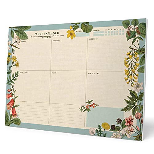 Kokonote Wochenplaner Tischkalender Block A3 - Kalender Planer Botanical auf Deutsch - Tischplaner A3 - Tischkalender ohne Datum - Schreibtischunterlage Papier von Kokonote