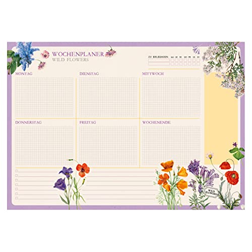 Kokonote Wochenplaner Tischkalender Block A3 - Kalender Planer Wild Flowers auf Deutsch - Tischplaner A3 - Tischkalender ohne Datum - Schreibtischunterlage Papier von Kokonote