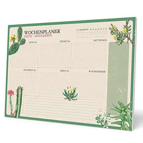 Grupo Erik Wochenplaner Tischkalender Block A4 - Kalender Planer Botanical Cacti auf Deutsch - Tischplaner A4 - Tischkalender ohne Datum - Schreibtischunterlage Papier von Grupo Erik