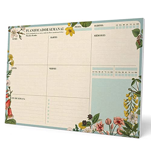Kokonote Wochenplaner Tischkalender Block A4 - Kalender Planer Botanical - Tischplaner A4 ohne festes Datum - Schreibunterlage auf Spanisch von Kokonote