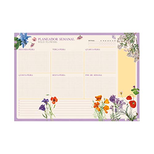 Kokonote Wochenplaner Tischkalender Block A4 - Kalender Planer Botanical Wild Flowers auf Portugiesisch von Kokonote