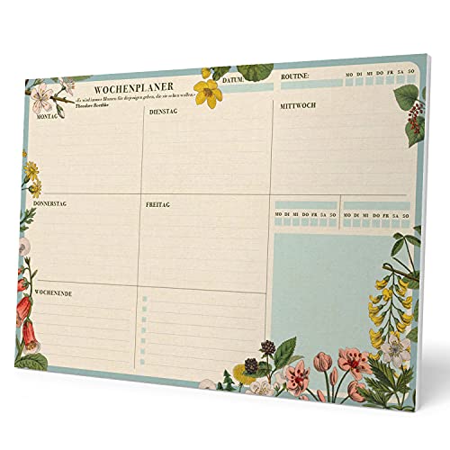 Kokonote Wochenplaner Tischkalender Block A4 - Kalender Planer Botanical auf Deutsch - Tischplaner A4 - Tischkalender ohne Datum - Schreibtischunterlage Papier von Kokonote