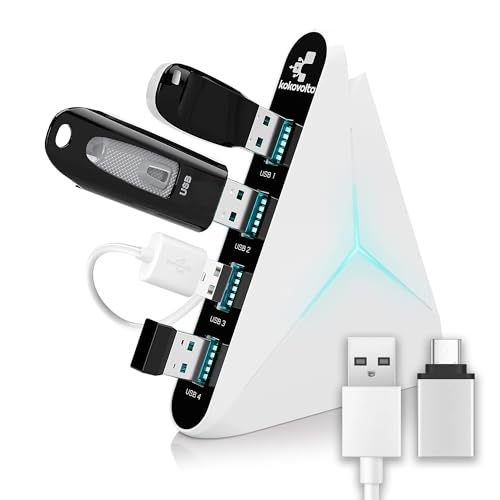 Kokovolta USB 3.0 Hub - Zubehör für Gamer, Streamer & Geeks | Kawaii Schreibtischzubehör | Multi USB Port | Schnelles Laden, schnelle Datenübertragung, LED-Licht, langes 27-Zoll-Kabel, kompaktes von Kokovolta