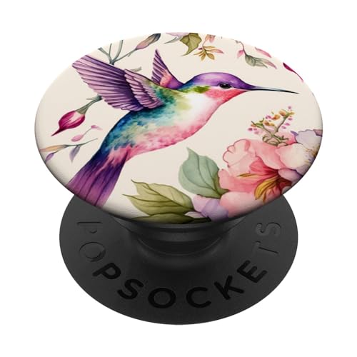 Kolibri-Blumenwatercolor-Rosa-lila Farben-Blumen PopSockets mit austauschbarem PopGrip von Kolibri-Blumenwatercolor-Rosa-lila Farben-Blumen