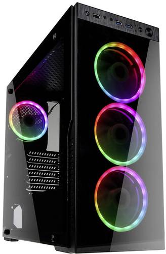 Kolink HORIZON Midi-Tower PC-Gehäuse Schwarz, RGB 4 vorinstallierte Lüfter, Seitenfenster, Staubfi von Kolink