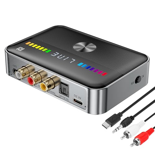 Bluetooth 5.3 Transmitter Receiver 2-in-1 Bluetooth Adapter HiFi Audio Bluetooth Empfänger mit LED Anzeige und NFC 3,5mm AUX RCA Optischer Koaxial USB für PC/TV/Auto von Kolrid
