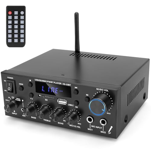 Bluetooth Verstärker Hifi Stereo Amplifier - 2 Kanal 60WX2 Max 600W*2 Mini Audio Verstaerker Digital Endstufe mit Bass Treble Tuner Mikrofonhall für PC Heimkino 12V Bluetooth Verstärker Hifi Stereo Amplifier - 2 Kanal 60WX2 Max 600W*2 Mini Audio Verstaerker Digital Endstufe mit Bass Treble Tuner Mikrofonhall für PC Heimkino 12V von Kolrid