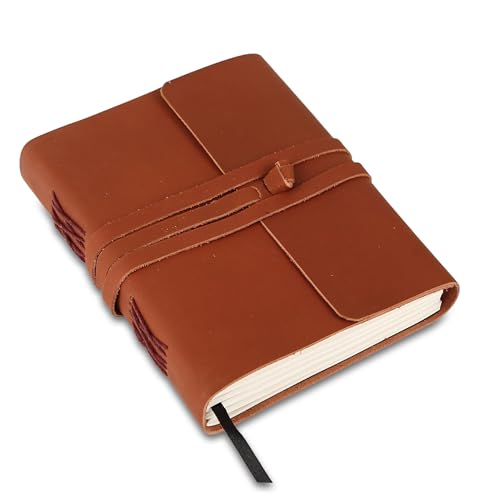 Handgefertigtes Leder-Tagebuch/Schreib-Notizbuch, Tagebuch/gebunden, täglicher Notizblock für Männer und Frauen, unliniertes Papier, mittelgroß, 20,3 x 15,2 cm (8 x 6, Orange Tan) von KomalC