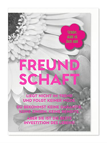 Neonliebe - Grußkarte Freundschaft - Freundschaft liegt nicht im Trend und folgt keiner Mode. Du bekommst keine Garantie,keine Zinsen,keine Rendite. Aber sie ist die beste Investition des Lebens! von Komma³