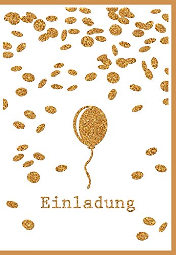 WeißGold Edition - Einladungen mit hochwertigem Goldglimmer / Motiv: Luftballon von Komma³