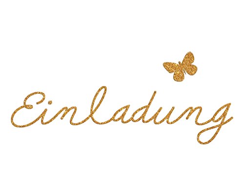 WeißGold Edition - Einladungen mit hochwertigem Goldglimmer / Motiv: Schmetterling von Komma³